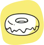 a drawing of a donut on a yellow background.