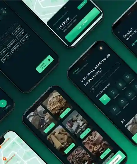 Multiple mobile UI with green background 
